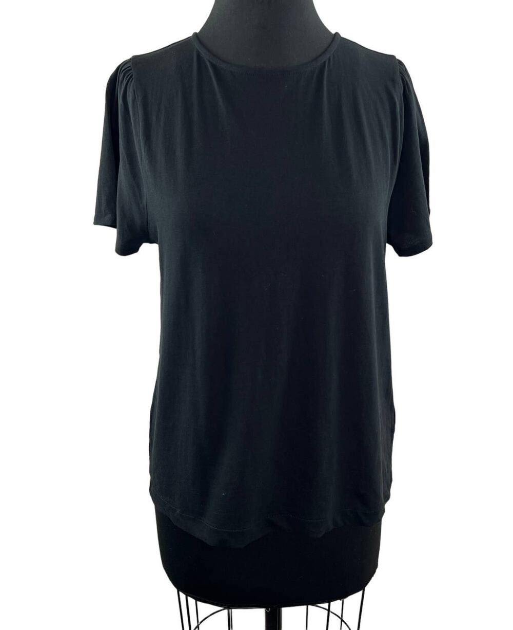 J. Crew Puff Sleeve T-Shirt in Black AB705 Classic Tee Keyhole Back Cotton S